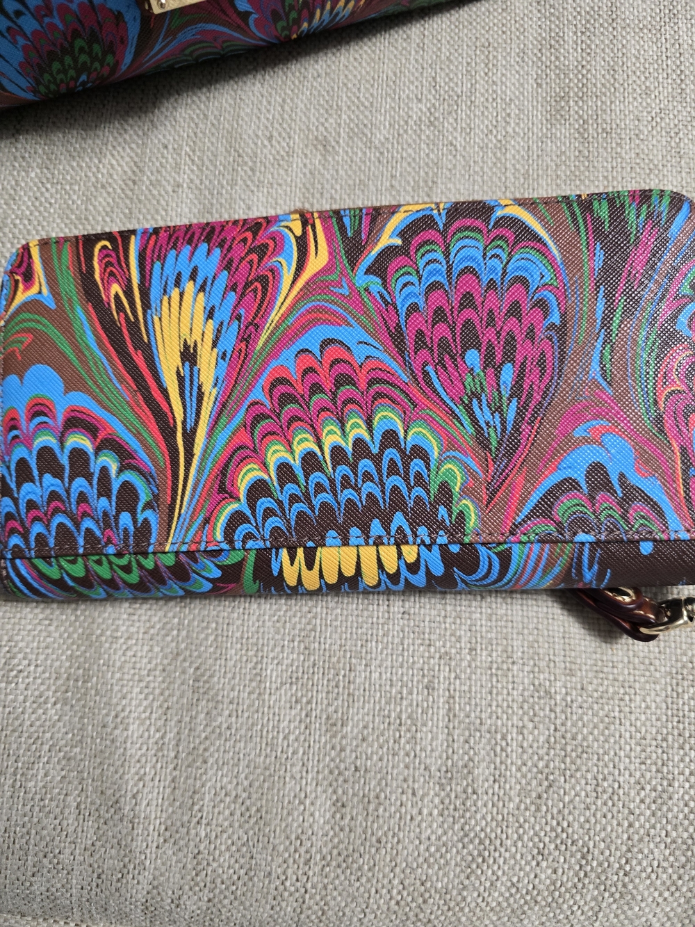 Dooney & Bourke Multicolor Marbled Print Tote and Wristlet with Brown Trim - Picture 11 of 11